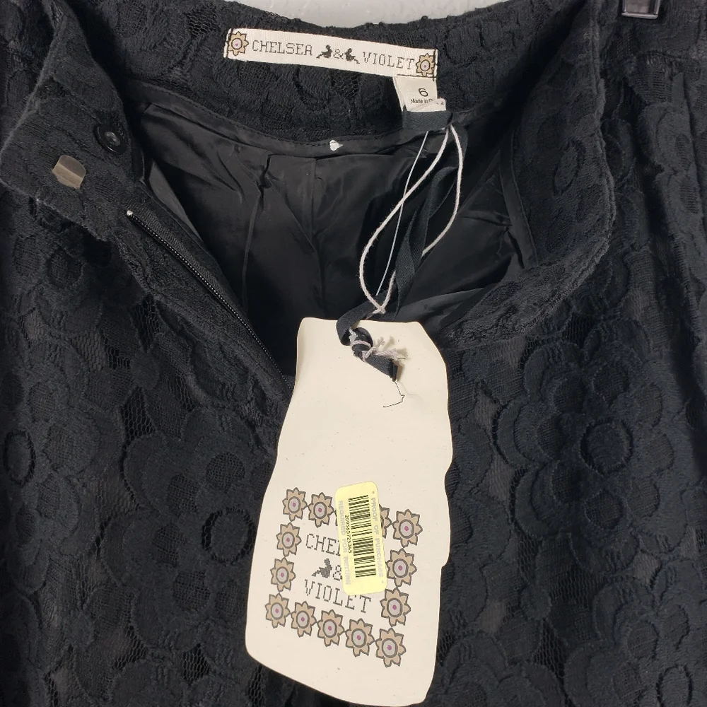 CHELSEA & VIOLET Floral Lace Print Black Pants NWT - Picture 7 of 8